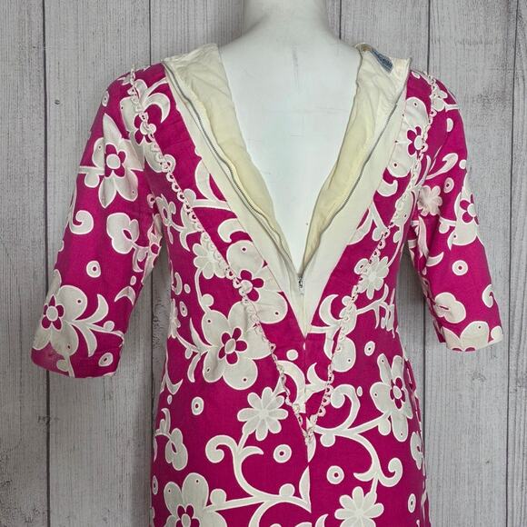 VTG 60s Andrade Resort Shops Hawaiian Pink/White Hibiscus Floral Mod Dress, Sz M - Picture 5 of 10